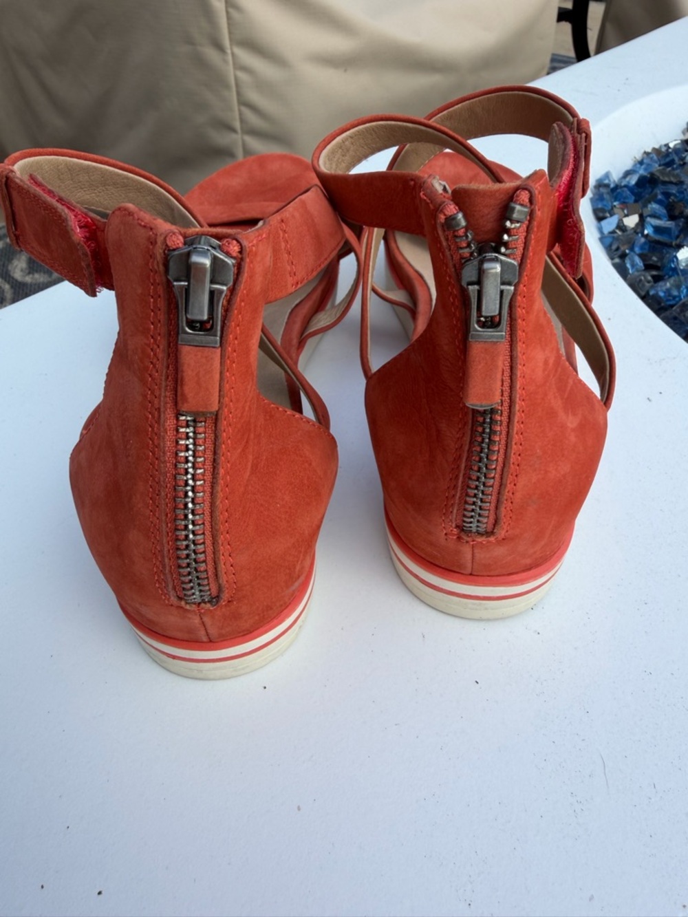 Eileen Fisher Rust Orange Suede Strappy Ankle Sandals - Picture 5 of 13